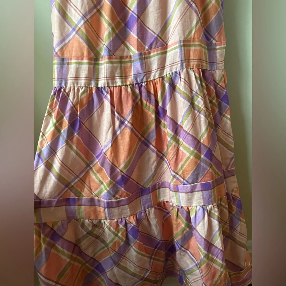 KACHEL Anthropologie Tie‎ Stripe Linen Maxi Dress Tiered Coquette Cottagecore M